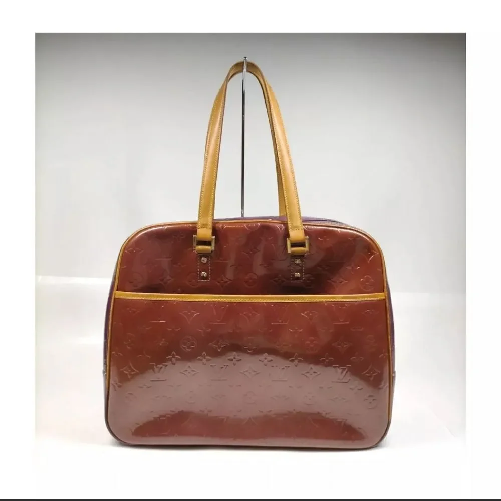 Authentic Louis Vuitton LV Hand Bag M91081 Sutton Purple/Bronze Vernis 2…